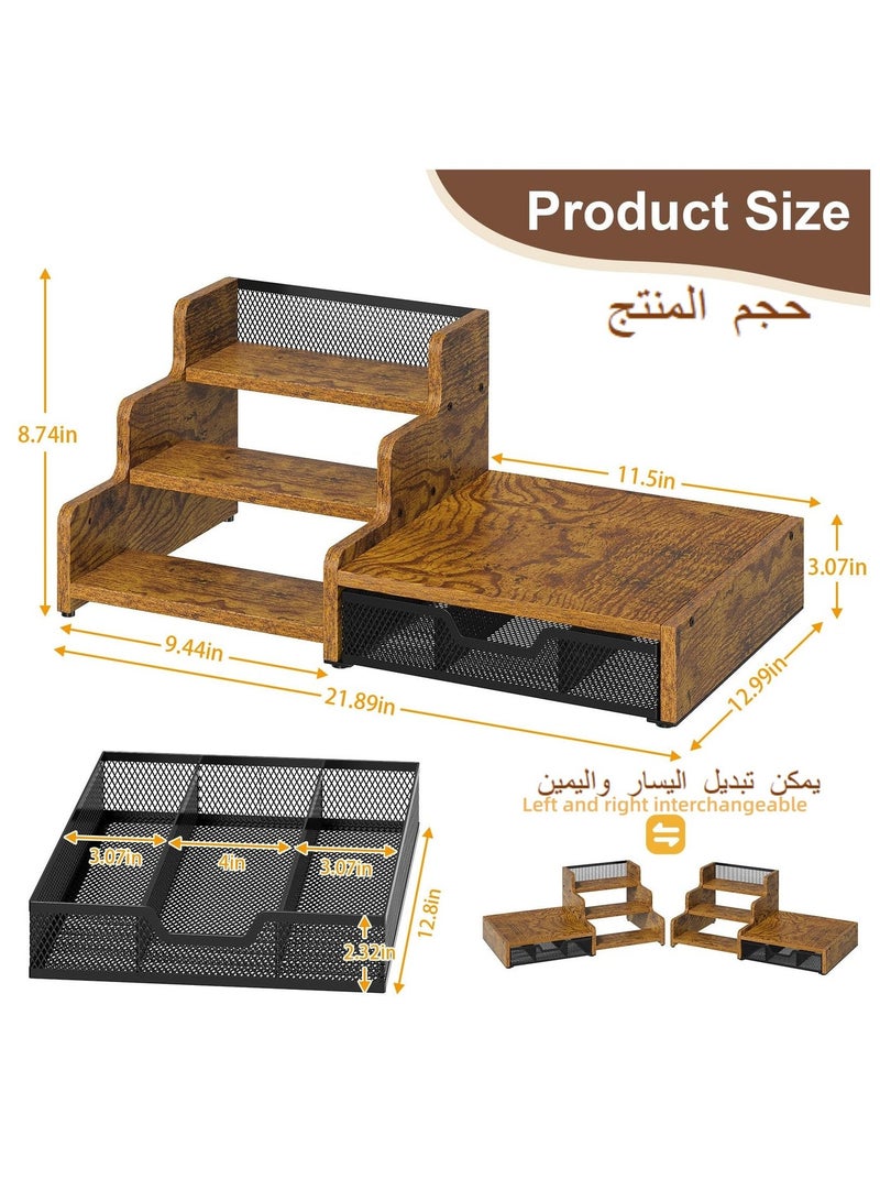 اكسيسن منظم آلة صنع القهوة متعدد الوظائف، رف تخزين بثلاثة مستويات مع درج لحفظ كبسولات القهوة، رف تخزين لملحقات البار، للاستخدام على سطح المطبخ أو المكتب - Image 2